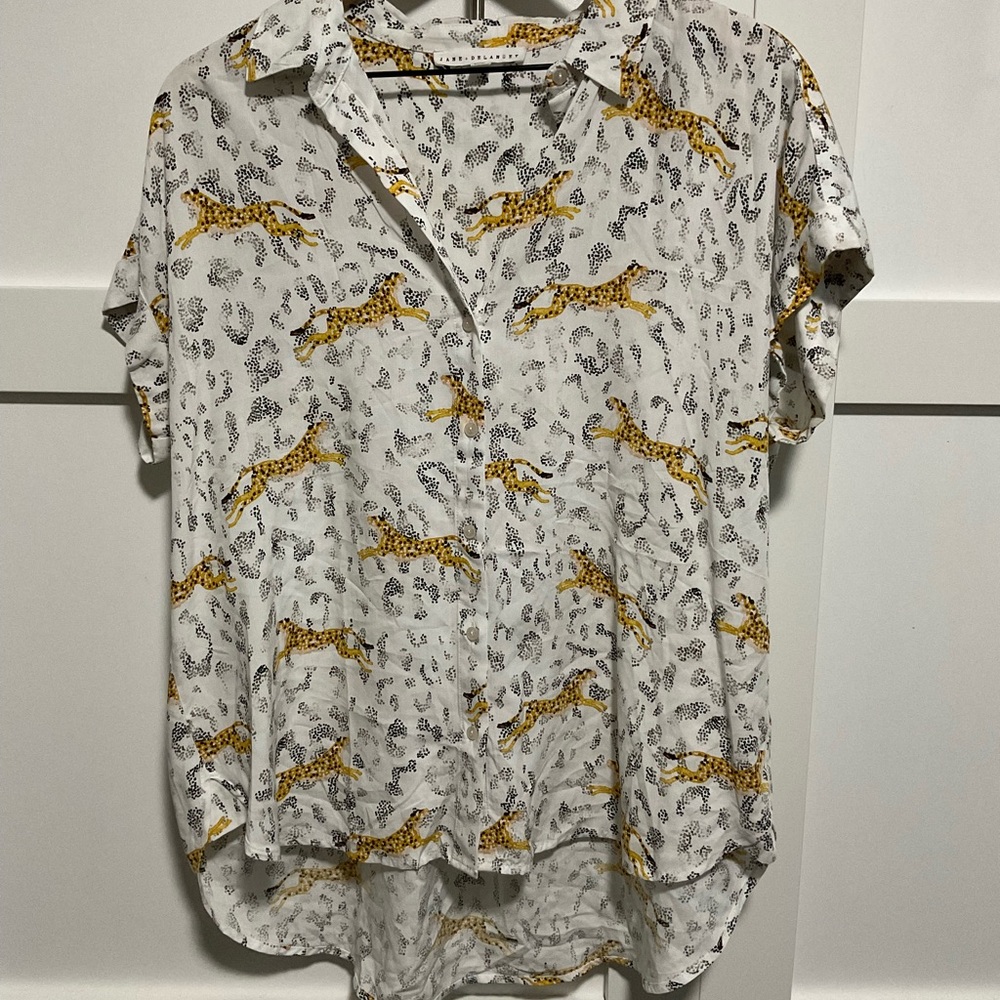 Jane and Delancey White and Yellow Cheetah Print Button-Down Shirt